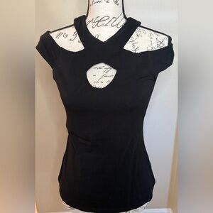 Like New black shoulder cutout top with bra shelf